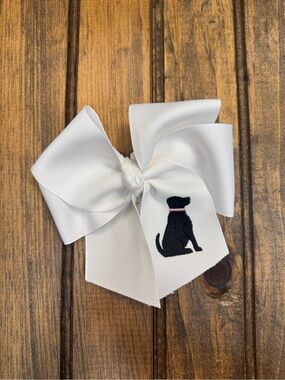 White Bow with Black Dog Embroidery